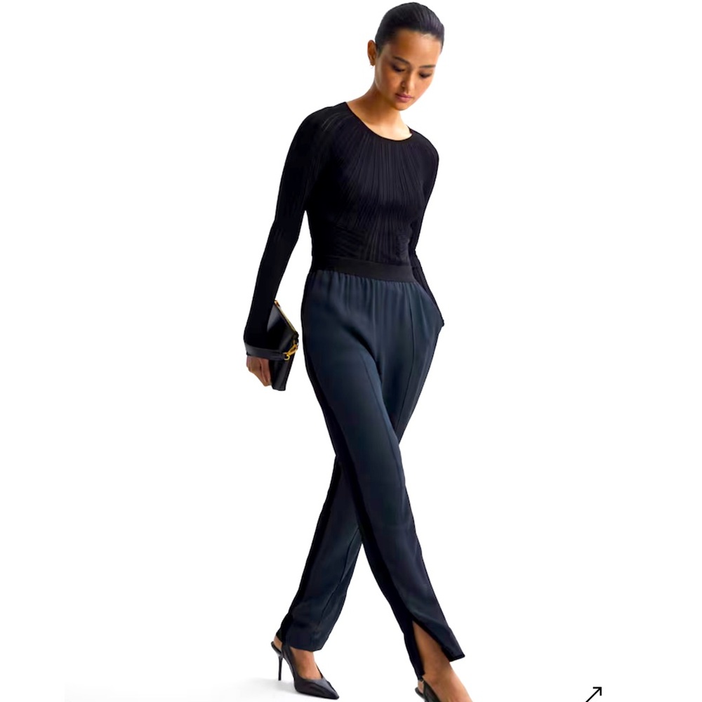 Reiss Leona tapered trouser navy blue black pull on women tuxedo pants bottoms
